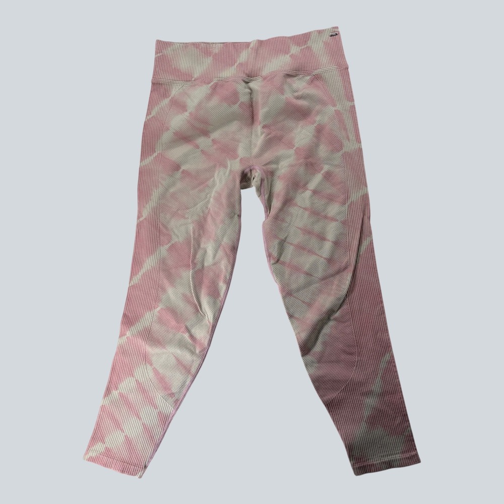 Pink Active Womens Leggings Size XL Pink White Tie Dye Yoga Activewear Running